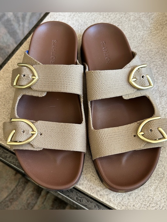 Rothy's Shoes - Rothy's Women's Tan Dual-Strap Sandals with Gold Buckles